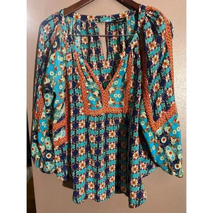 Tolani Colorful Floral Women's Top 100% silk